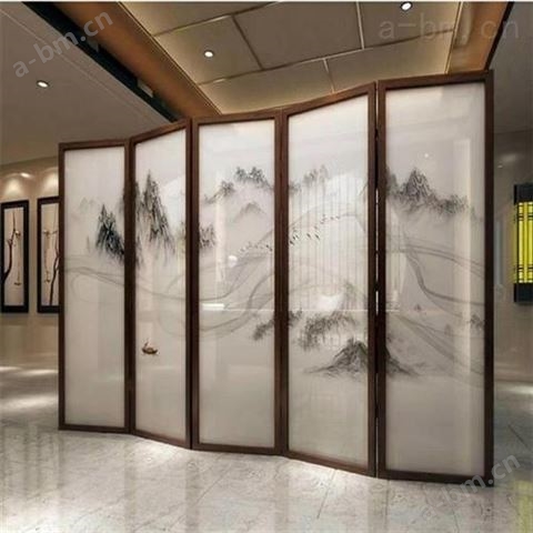 山水画夹丝夹胶艺术玻璃中国风屏风移门隔断